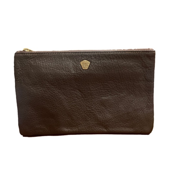 Holly & Tanager double sided leather half brown & bronze w hand slip clutch P8 - Picture 1 of 9